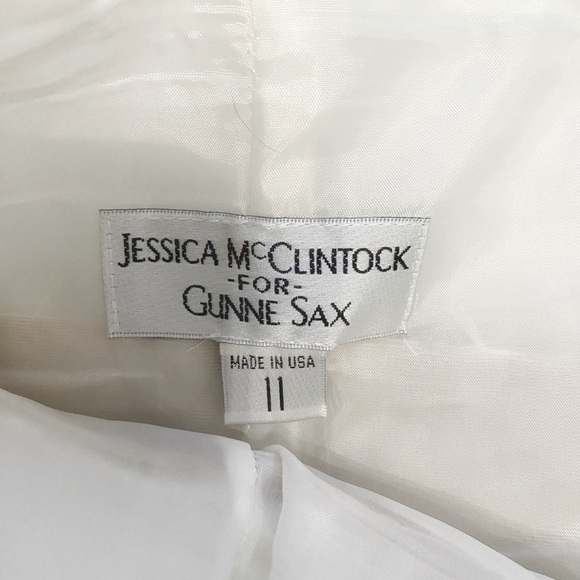 JESSICA MCCLINTOCK FOR GUNNE SAX WHITE GOLD SATIN STRAPLESS BRIDAL PROM DRESS - Picture 4 of 9